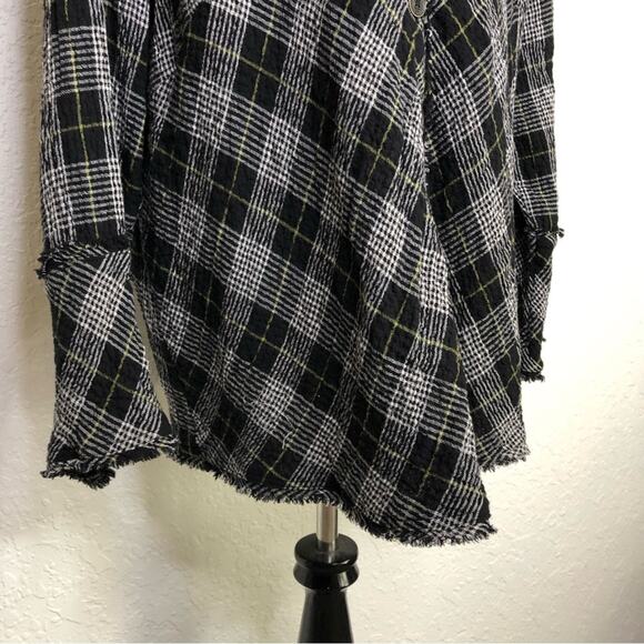 Habitat black white plaid gauze cotton raw hem button tunic top size Large - Picture 4 of 16